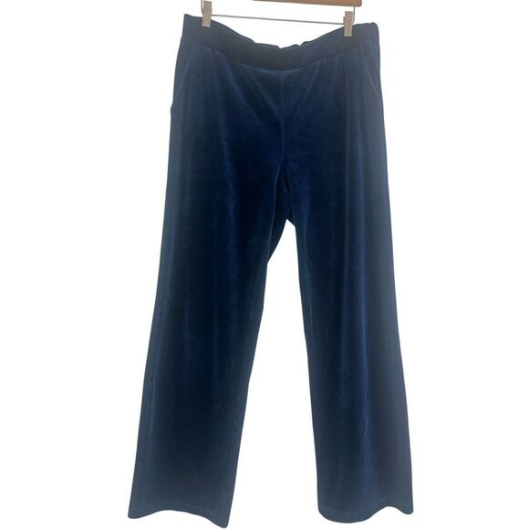 ✨Ralph Lauren Womens Blue Velour Sz Large Pants w Pockets Pull On✨ - Picture 1 of 5